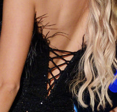 Size Small, Oksana Gown - Feather Trim Sequin Dress - Black - FINAL SALE