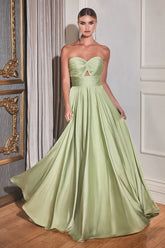 Madigan Gown - Sage - STRAPLESS A-LINE SOFT SATIN KEYHOLE DRESS
