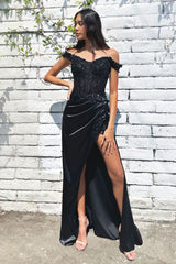 Rosaline Gown - Black - FLORAL OFF THE SHOULDER GOWN