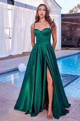 SELMA GOWN - EMERALD - A-LINE LUXE SATIN BUSTIER DRESS