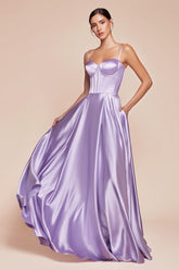 SELMA GOWN - LAVENDER - A-LINE LUXE SATIN BUSTIER DRESS