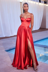SELMA GOWN - RED - A-LINE LUXE SATIN BUSTIER DRESS