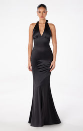 MAREN SATIN HALTER MAXI DRESS