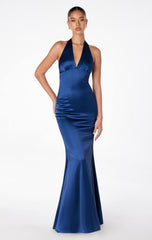MAREN SATIN HALTER MAXI DRESS