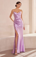 Micah Maxi Dress - Strapless Satin Dress with Gathered Detail