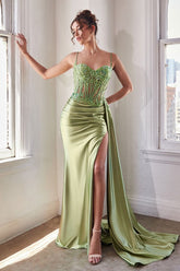 Teagan Gown - Greenery - FITTED SATIN & LACE DRESS