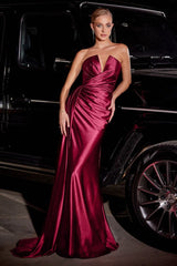 Vaughn Gown - Burgundy - STRAPLESS SATIN DRESS