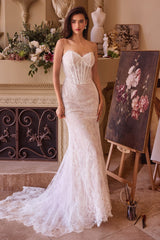WL044 - FITTED LACE WEDDING DRESS & REMOVABLE OVERSKIRT - Andrea & Leo