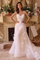 WL045 - Intricate Floral Applique A-Line Tulle Wedding Dress - Andrea & Leo