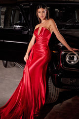 Vaughn Gown - Red - STRAPLESS SATIN DRESS