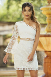 The Elysian Dress - White One Shoulder Lace Dress