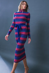 SWEATER WEATHER MIDI DRESS - BLUE & FUCHSIA STRIPE