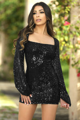 Sylvia Sequin Mini Dress - Black