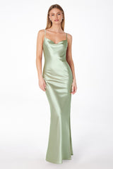 Lina Satin Cowl Neck Maxi Dress with Draped Back