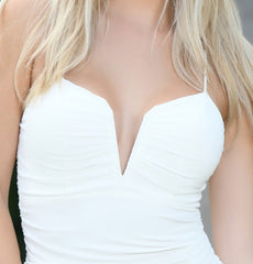 Size Large, Tori Ruched Mini Dress - White - FINAL SALE