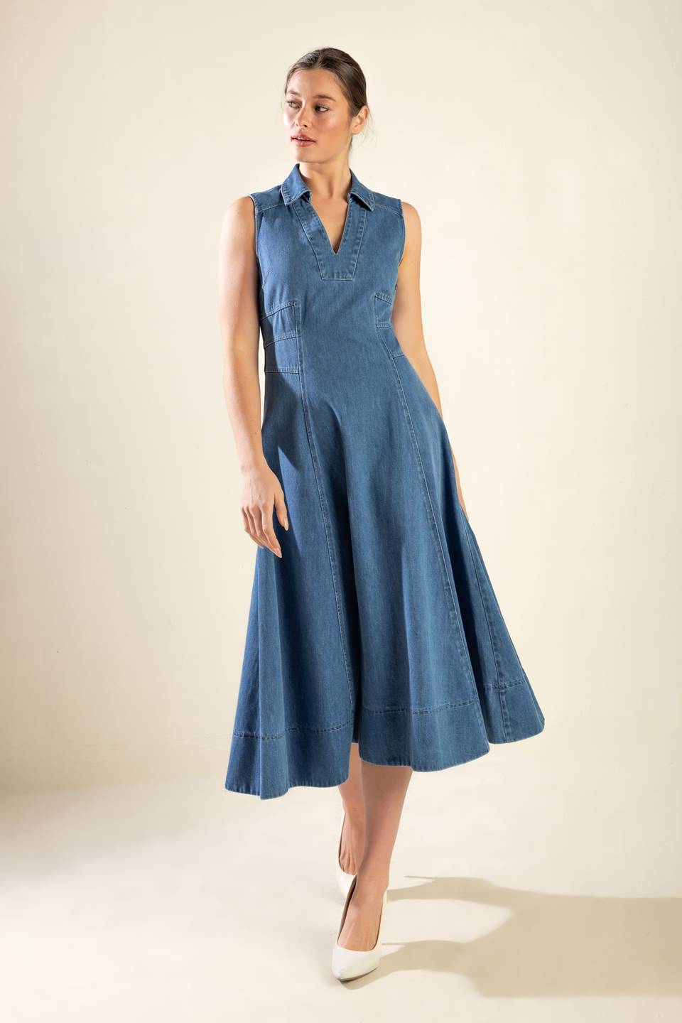 Size Medium, THE GENEVIEVE DENIM MIDI DRESS - FINAL SALE