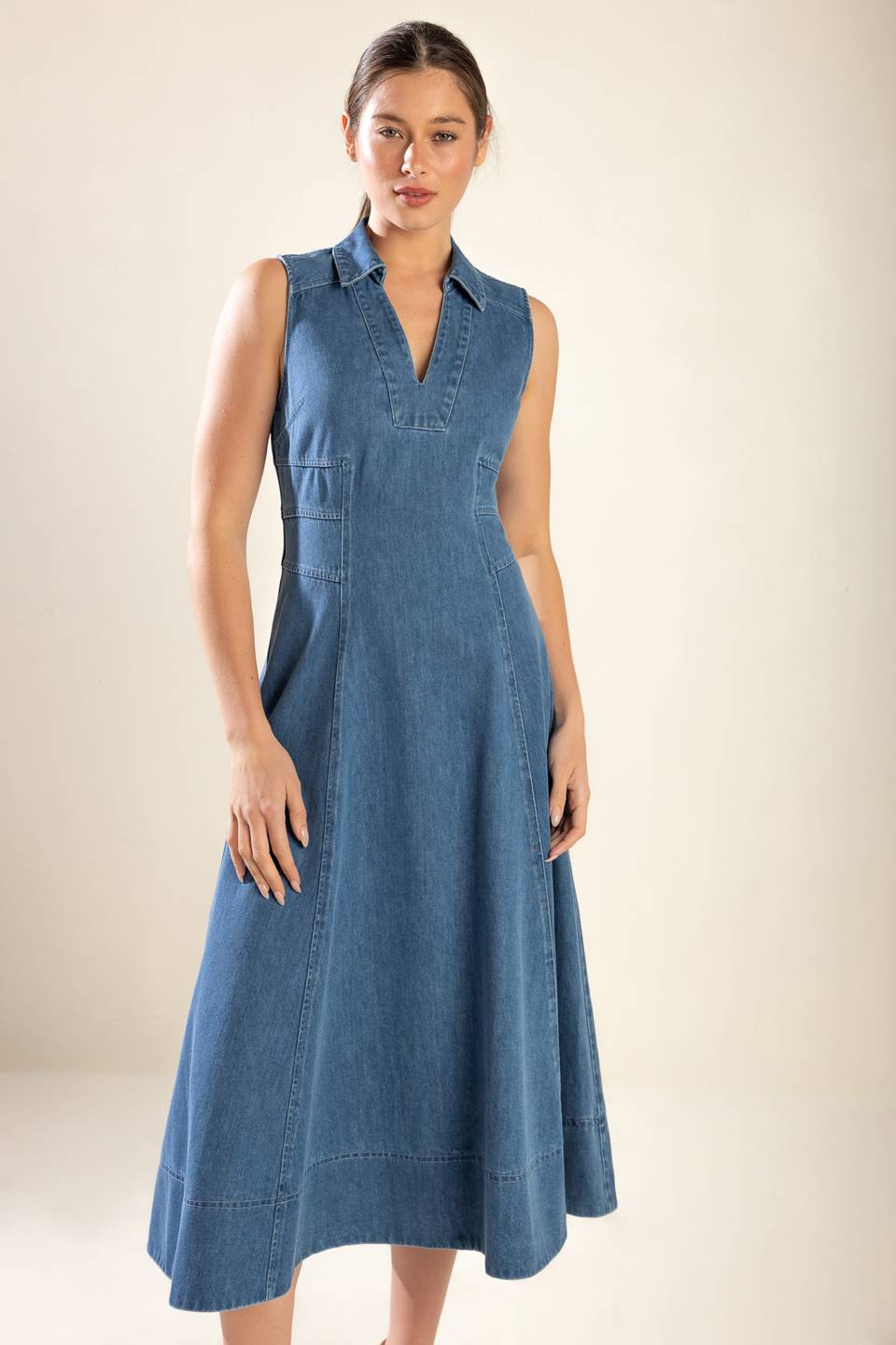 Size Medium, THE GENEVIEVE DENIM MIDI DRESS - FINAL SALE