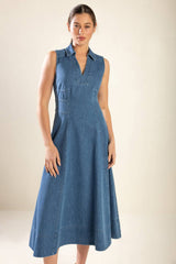 Size Medium, THE GENEVIEVE DENIM MIDI DRESS - FINAL SALE