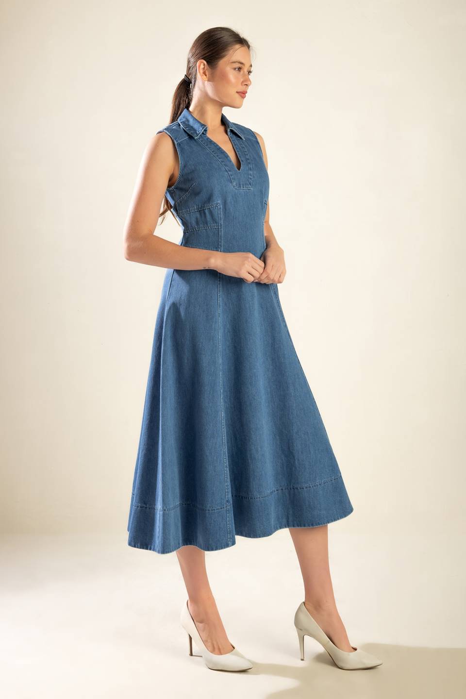 Size Medium, THE GENEVIEVE DENIM MIDI DRESS - FINAL SALE