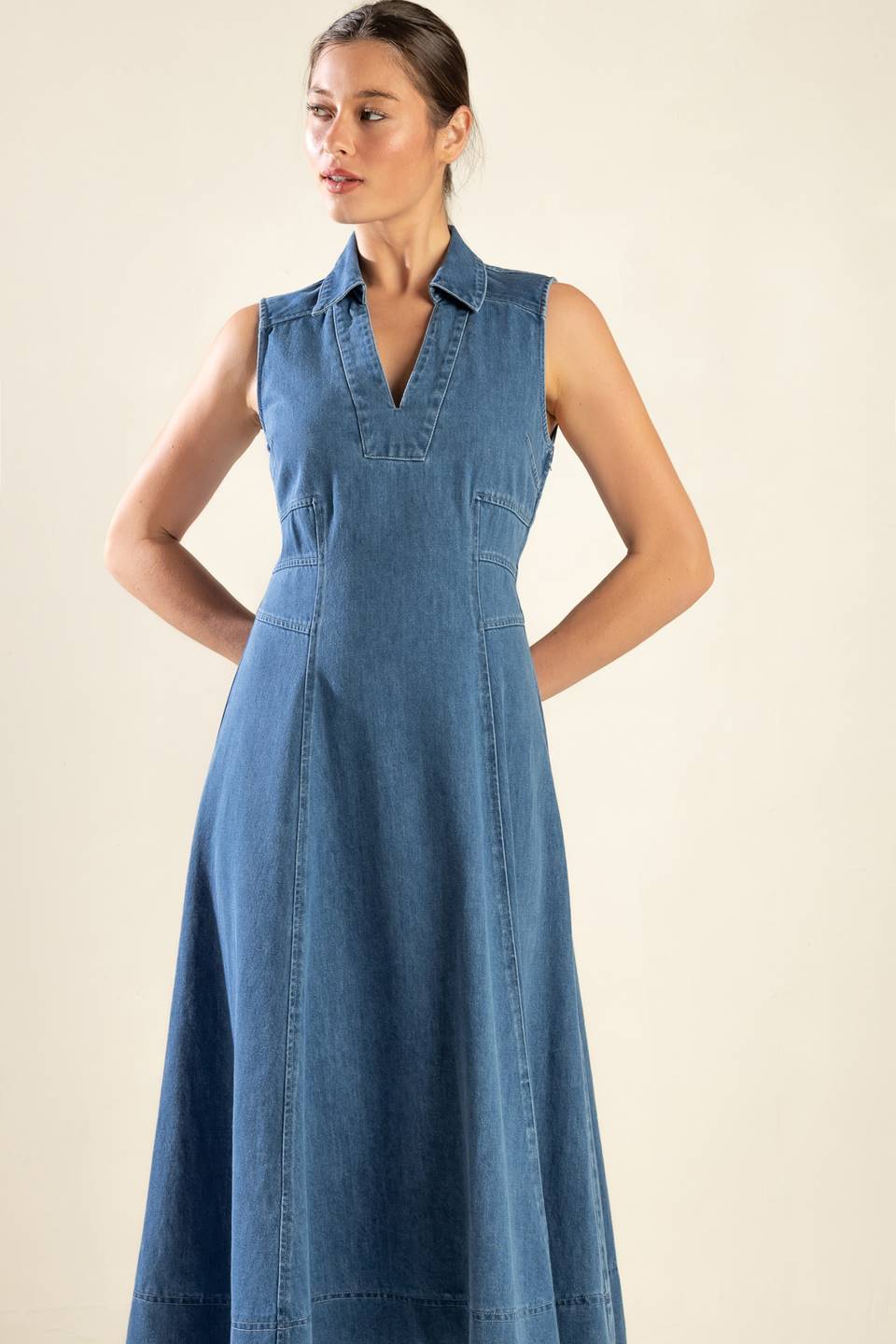 Size Medium, THE GENEVIEVE DENIM MIDI DRESS - FINAL SALE