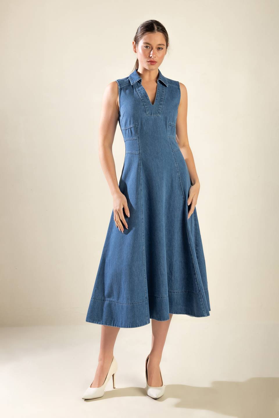 Size Medium, THE GENEVIEVE DENIM MIDI DRESS - FINAL SALE