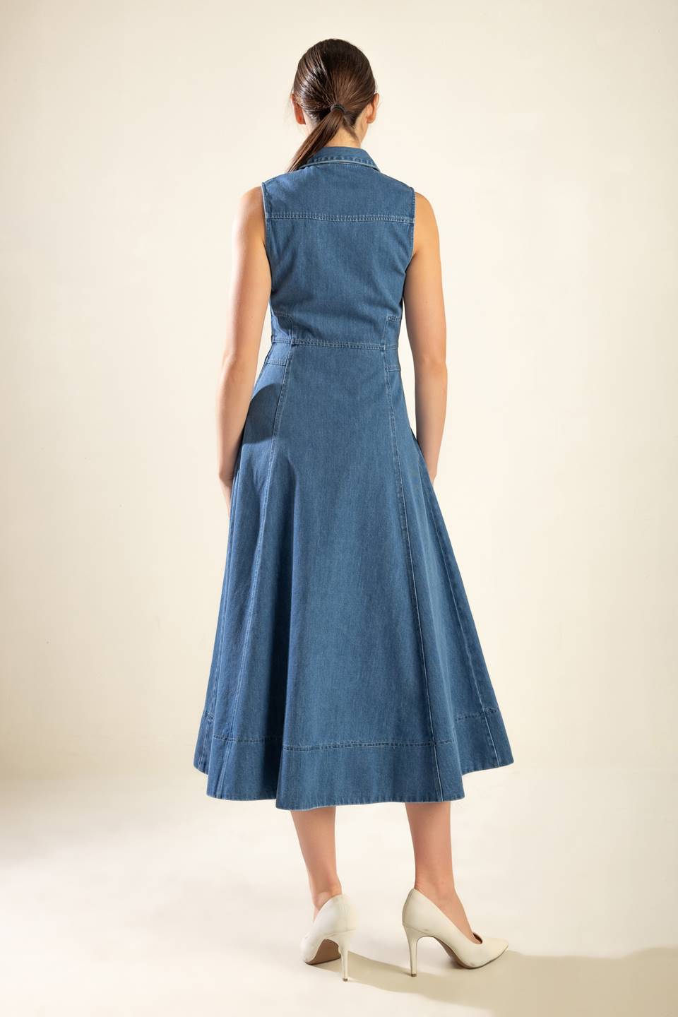 Size Medium, THE GENEVIEVE DENIM MIDI DRESS - FINAL SALE