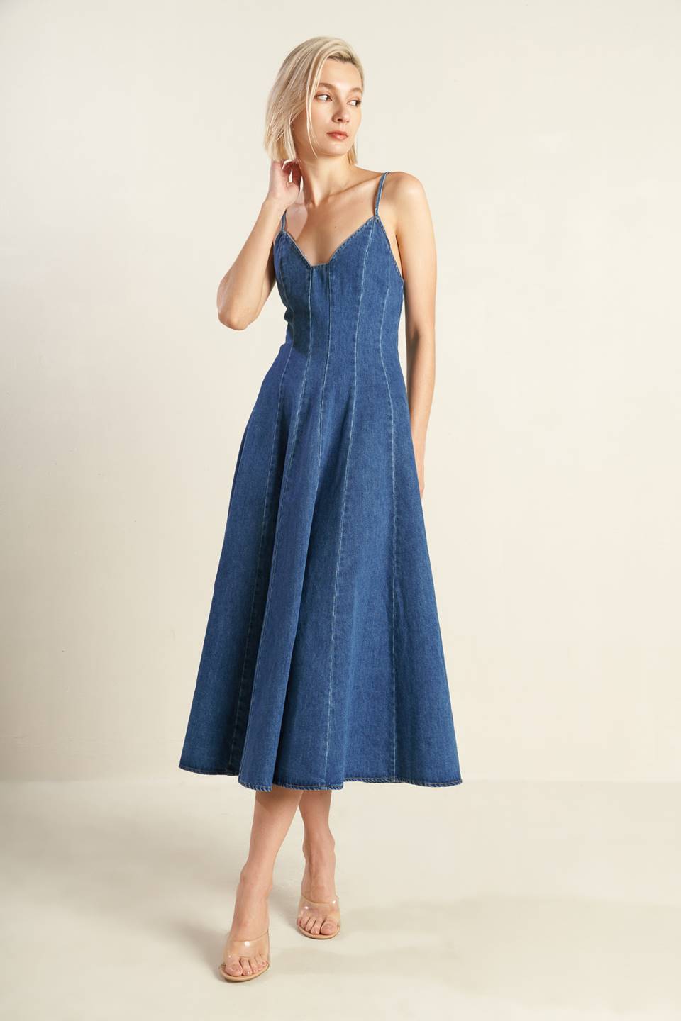 Size Small, ROSEWOOD ROMANCE DENIM MIDI DRESS - FINAL SALE