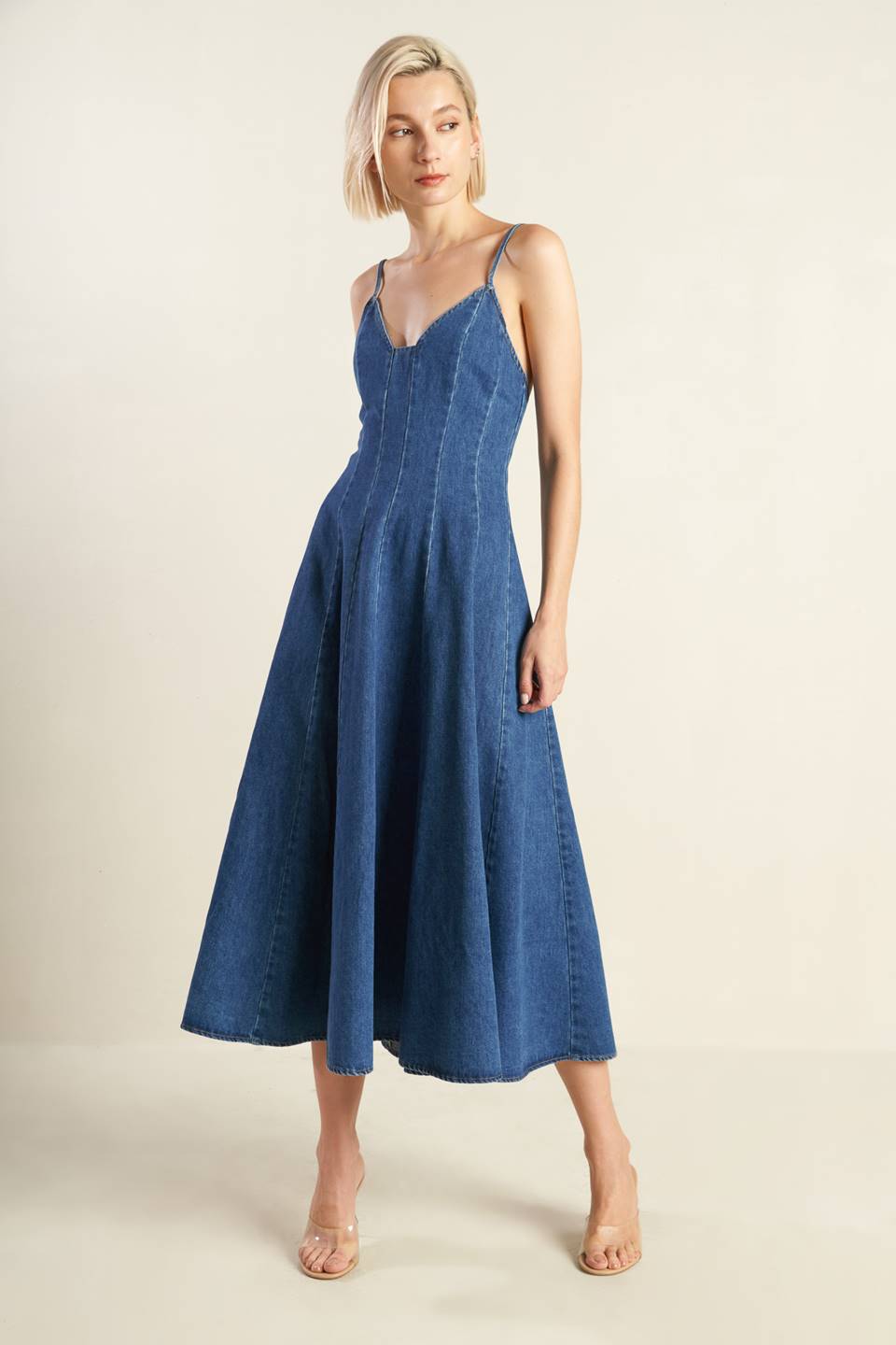 Size Small, ROSEWOOD ROMANCE DENIM MIDI DRESS - FINAL SALE