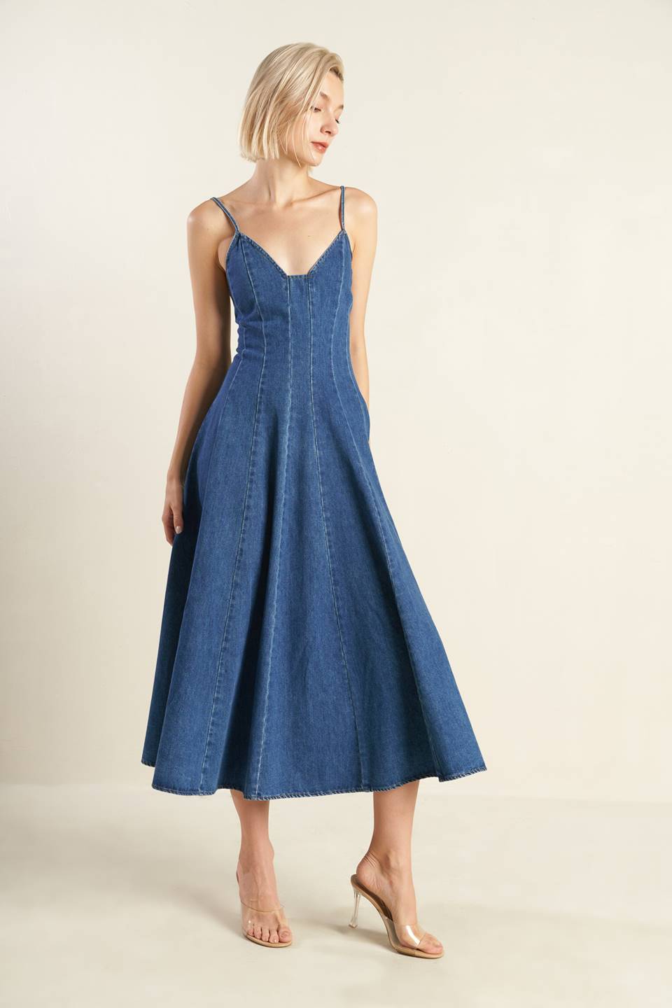 Size Small, ROSEWOOD ROMANCE DENIM MIDI DRESS - FINAL SALE