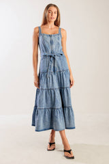 SUNSHINE STATE OF MIND INDIGO ZIP FRONT DENIM DRESS