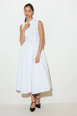 Size Medium, NORTH EAST MIDI - White Cotton Pintuck Midi Shirt Dress - FINAL SALE