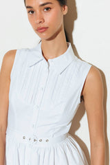 Size Medium, NORTH EAST MIDI - White Cotton Pintuck Midi Shirt Dress - FINAL SALE
