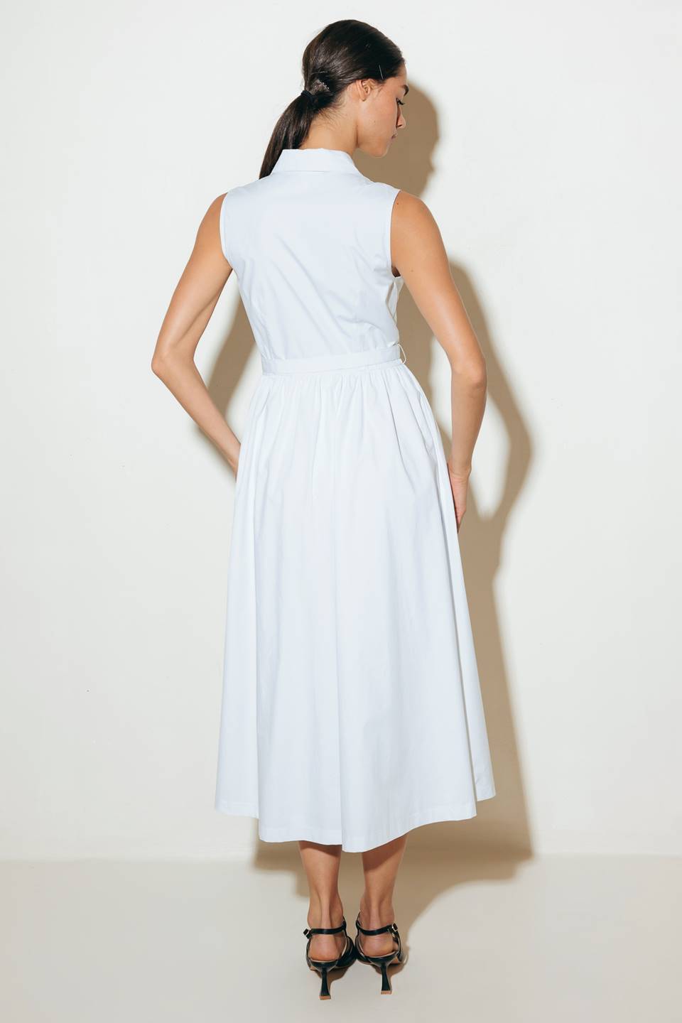 Size Medium, NORTH EAST MIDI - White Cotton Pintuck Midi Shirt Dress - FINAL SALE