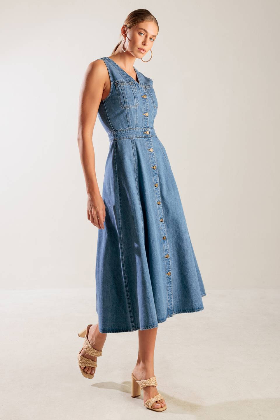 Size Medium, THE JOURNEY BEGINS BLUE DENIM MIDI DRESS - FINAL SALE