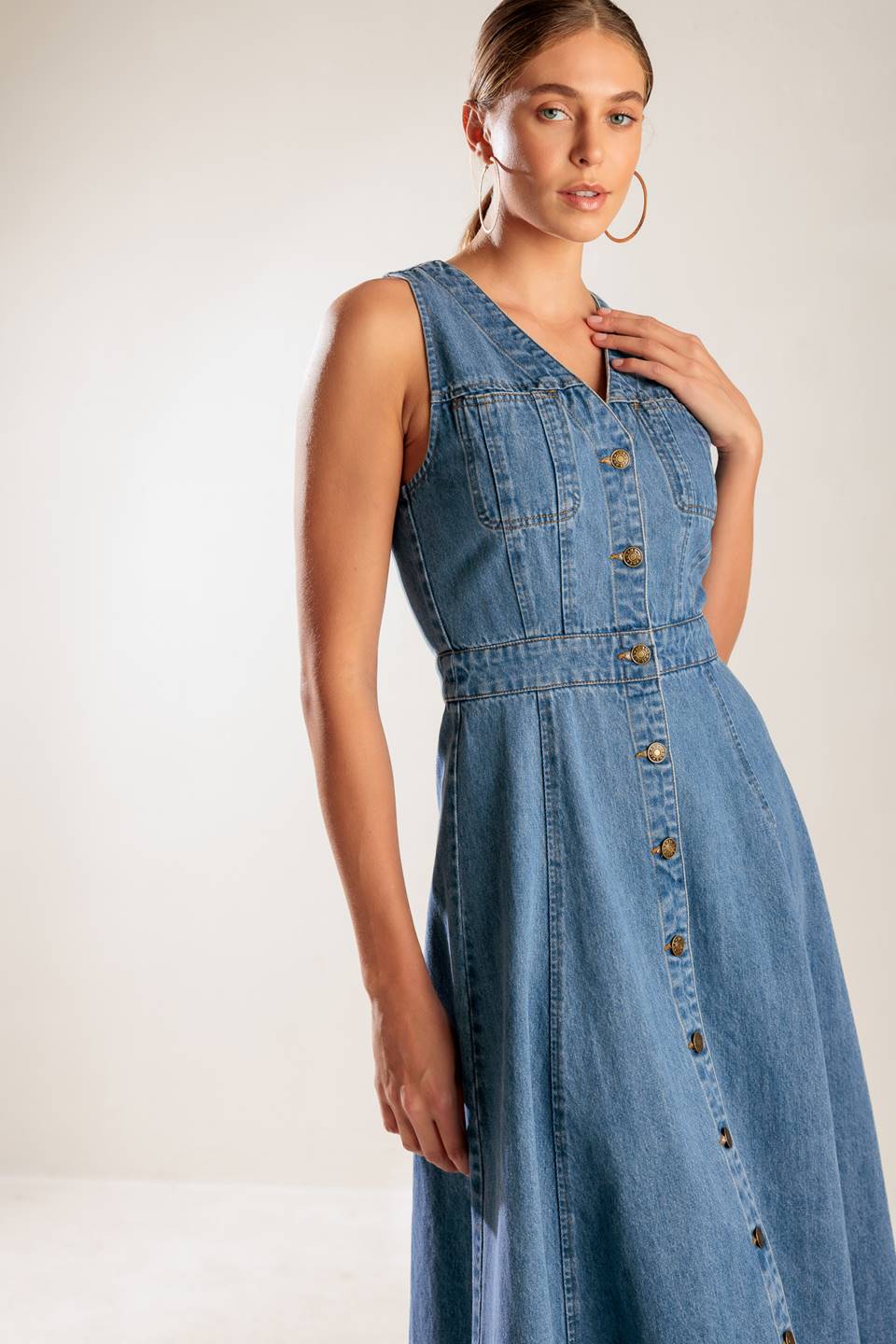 Size Medium, THE JOURNEY BEGINS BLUE DENIM MIDI DRESS - FINAL SALE