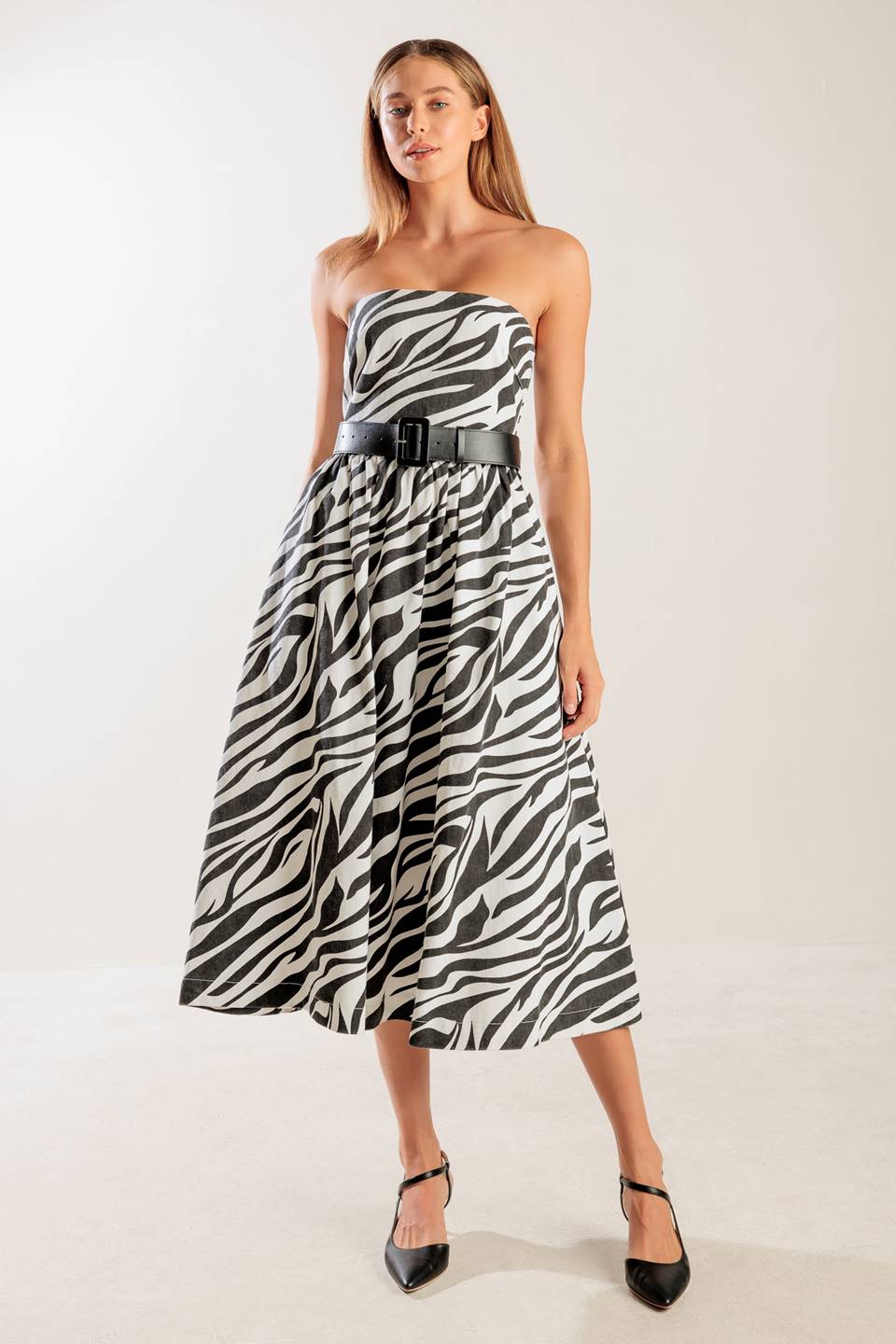 Size Large, NOT SO ORDINARY – ZEBRA PRINT WOVEN MIDI DRESS - FINAL SALE