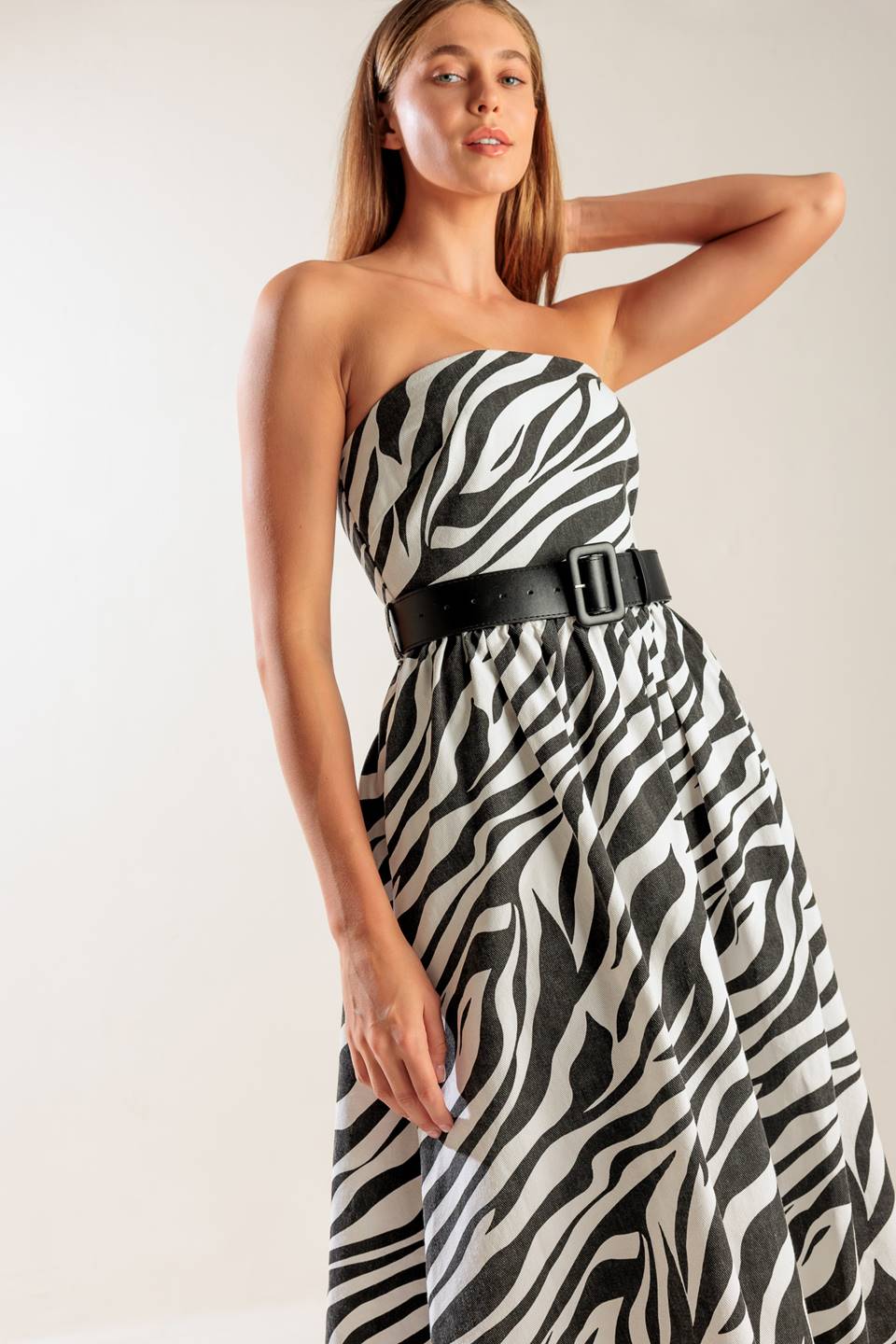 Size Large, NOT SO ORDINARY – ZEBRA PRINT WOVEN MIDI DRESS - FINAL SALE