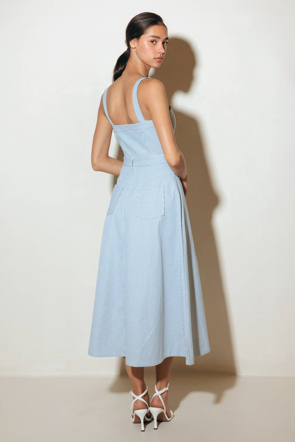 Size Small, CAREFREE DAYS - BLUE PINSTRIPE MIDI DRESS - FINAL SALE