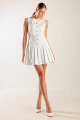 NO COMPARISONS PLEATED SKIRT MINI DRESS - WHITE