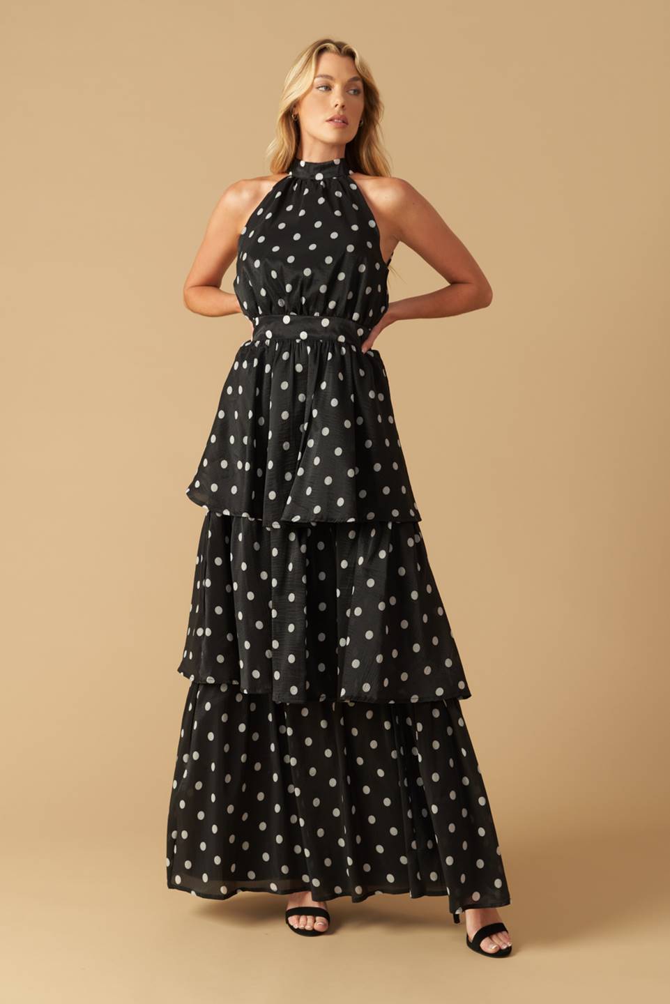 PRETTY IN POLKA DOTS - HALTER MAXI DRESS