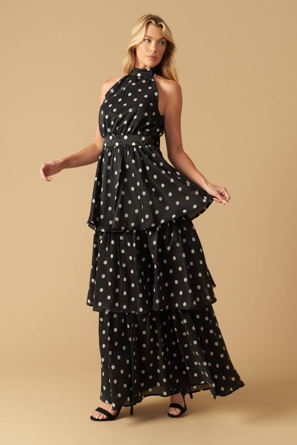 PRETTY IN POLKA DOTS - HALTER MAXI DRESS