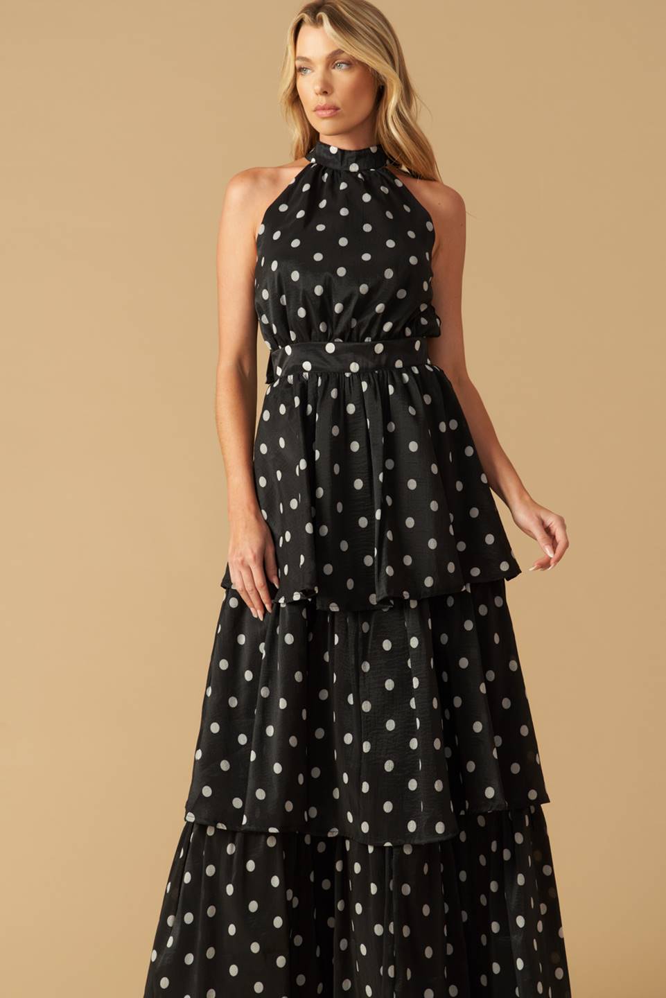 PRETTY IN POLKA DOTS - HALTER MAXI DRESS