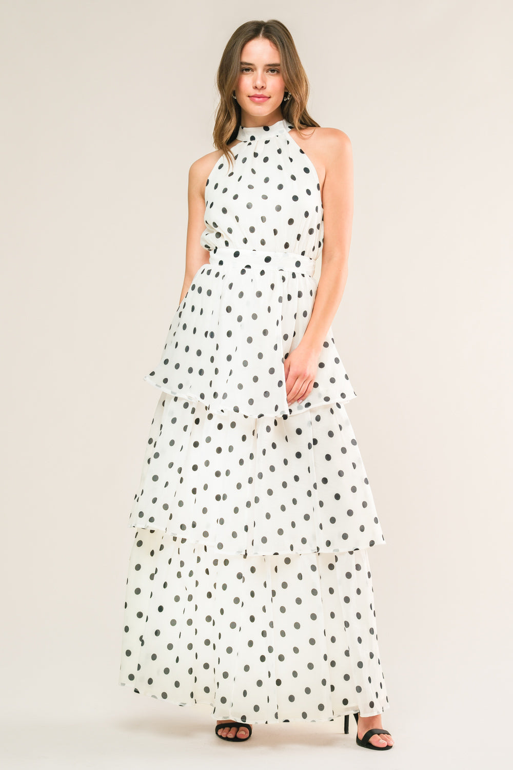 PRETTY IN POLKA DOTS - HALTER MAXI DRESS