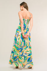 FLORIDA DREAMS TIE FRONT MAXI DRESS - BLUE GREEN