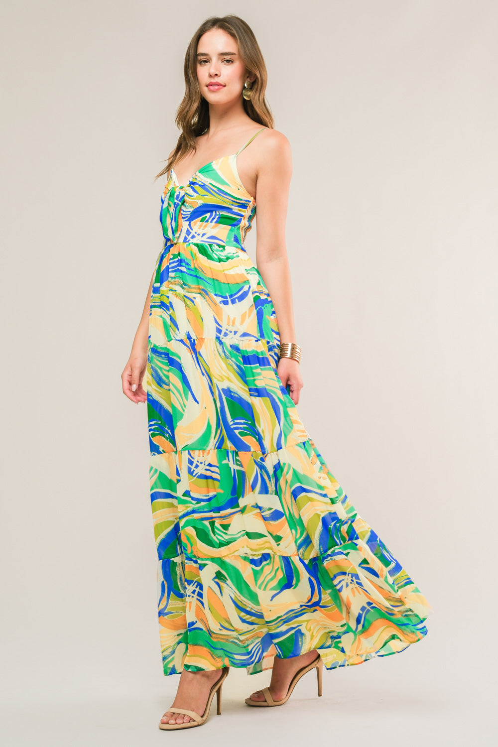 FLORIDA DREAMS TIE FRONT MAXI DRESS - BLUE GREEN