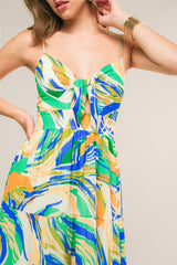 FLORIDA DREAMS TIE FRONT MAXI DRESS - BLUE GREEN