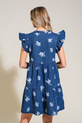 ROMANTICALLY ENTANGLED - FLORAL DENIM MINI DRESS - FINAL SALE