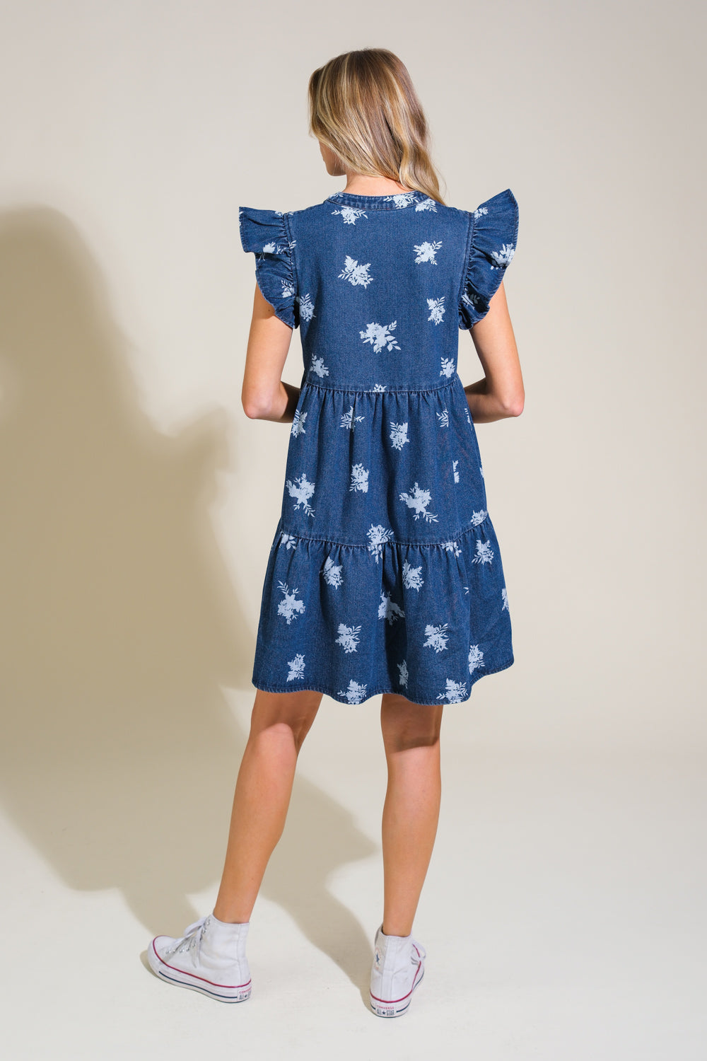 ROMANTICALLY ENTANGLED - FLORAL DENIM MINI DRESS - FINAL SALE