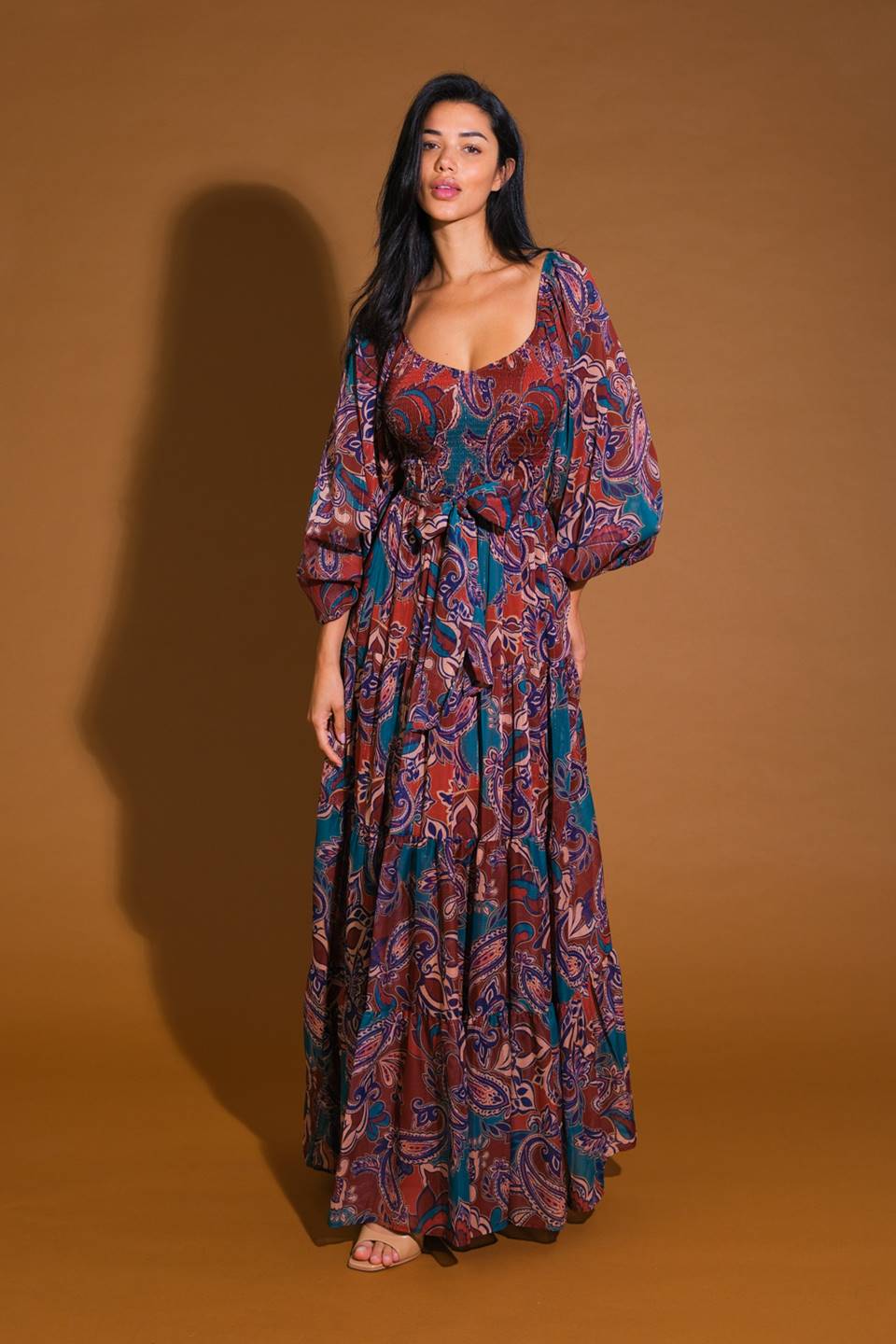 MERLOT MAXI DRESS - WINE & TEAL PAISLEY