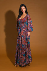 MERLOT MAXI DRESS - WINE & TEAL PAISLEY
